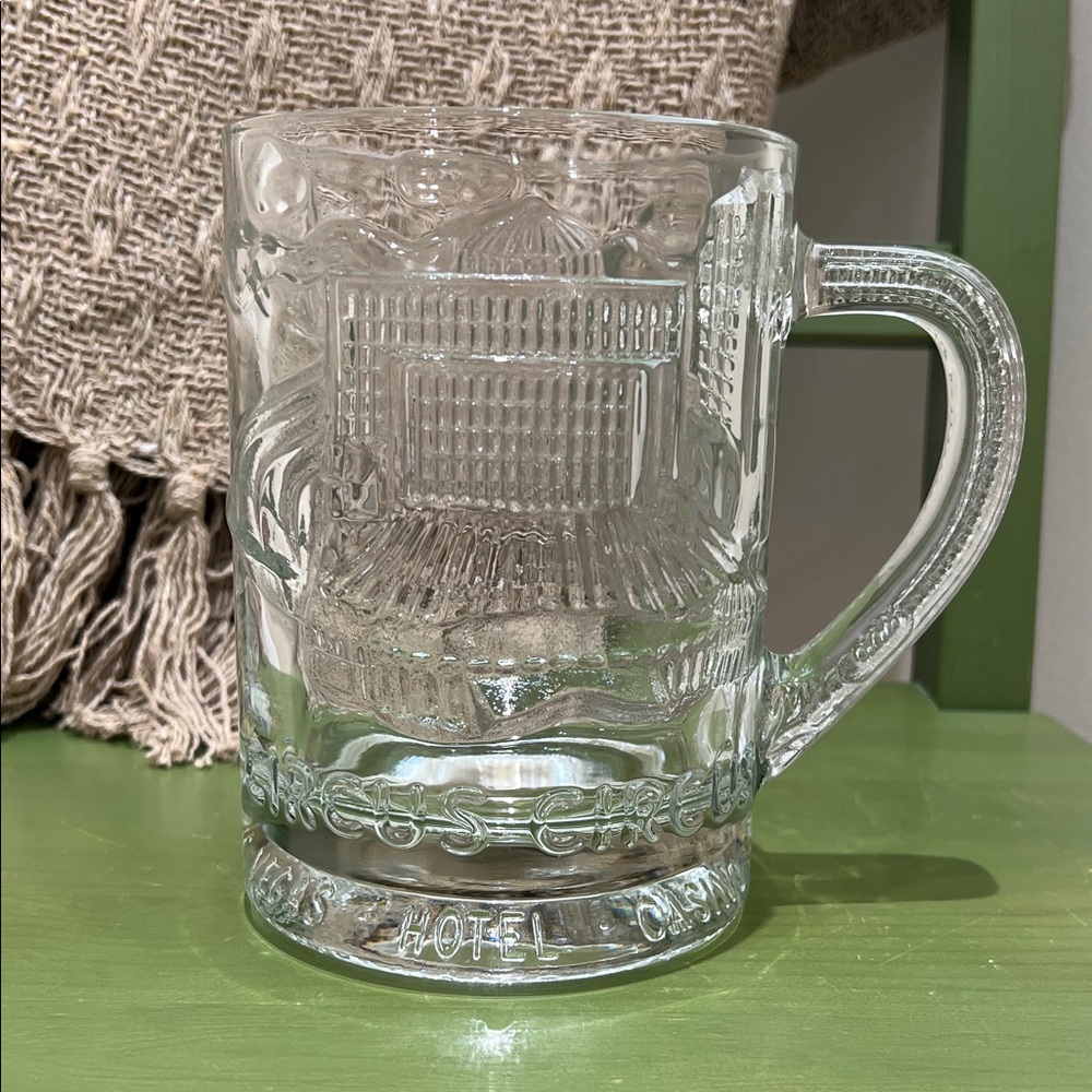 Vintage Circus Circus Las Vegas Embossed Heavy Glass Beer Mug